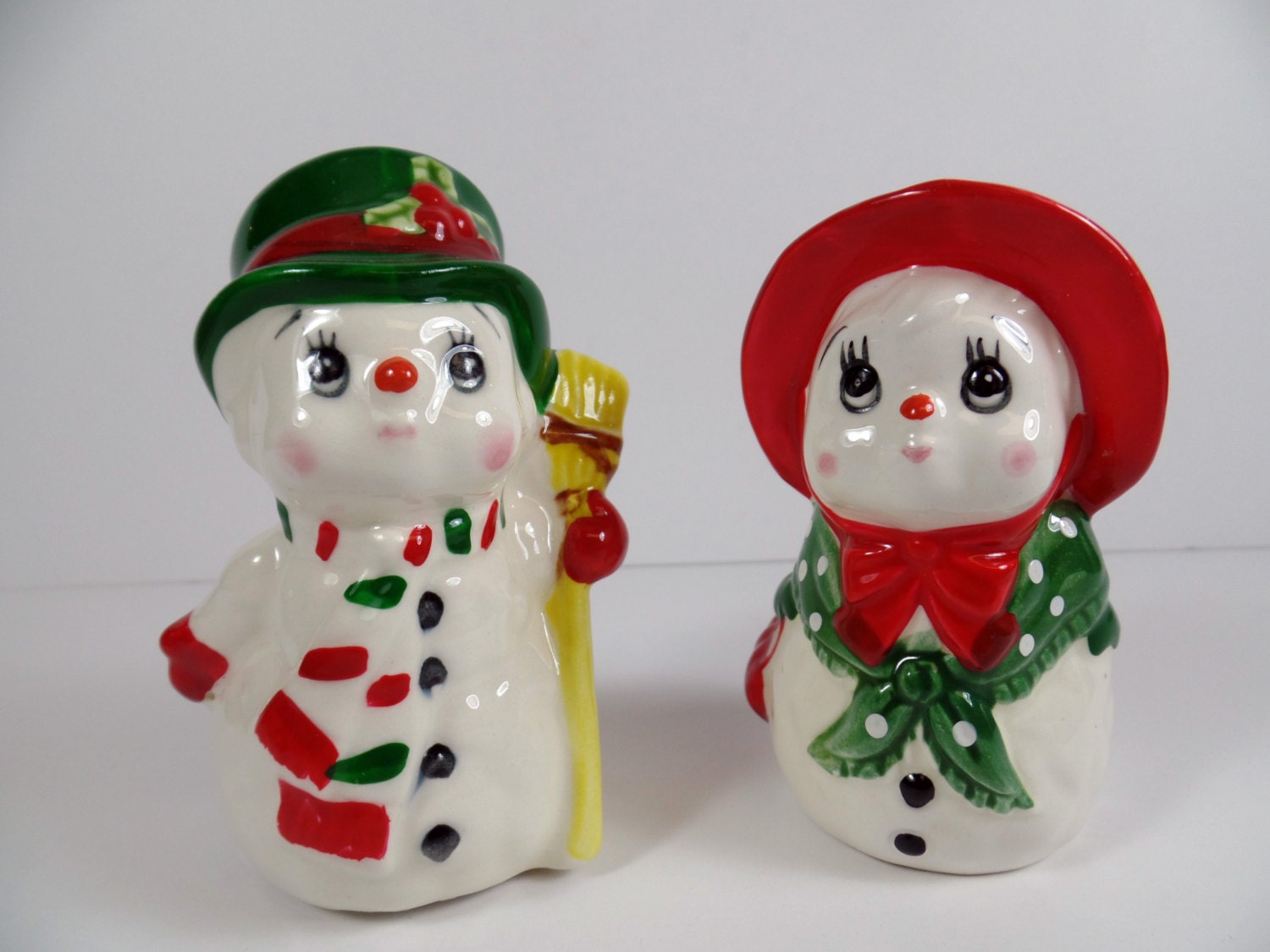 Vintage Lefton Snowmen Salt Pepper Shaker Set Snowmen