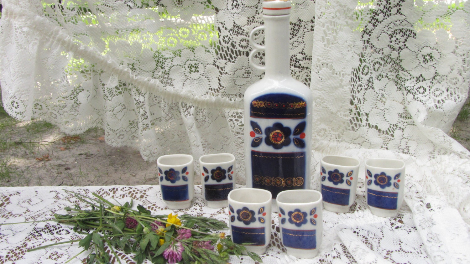 Ceramic Shot Glasses with bottle, Set of six Shot Glasses with bottle, Small Cup