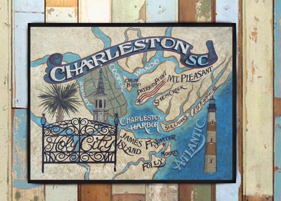 Charleston SC Map Print By ZekesAntiqueSigns On Etsy