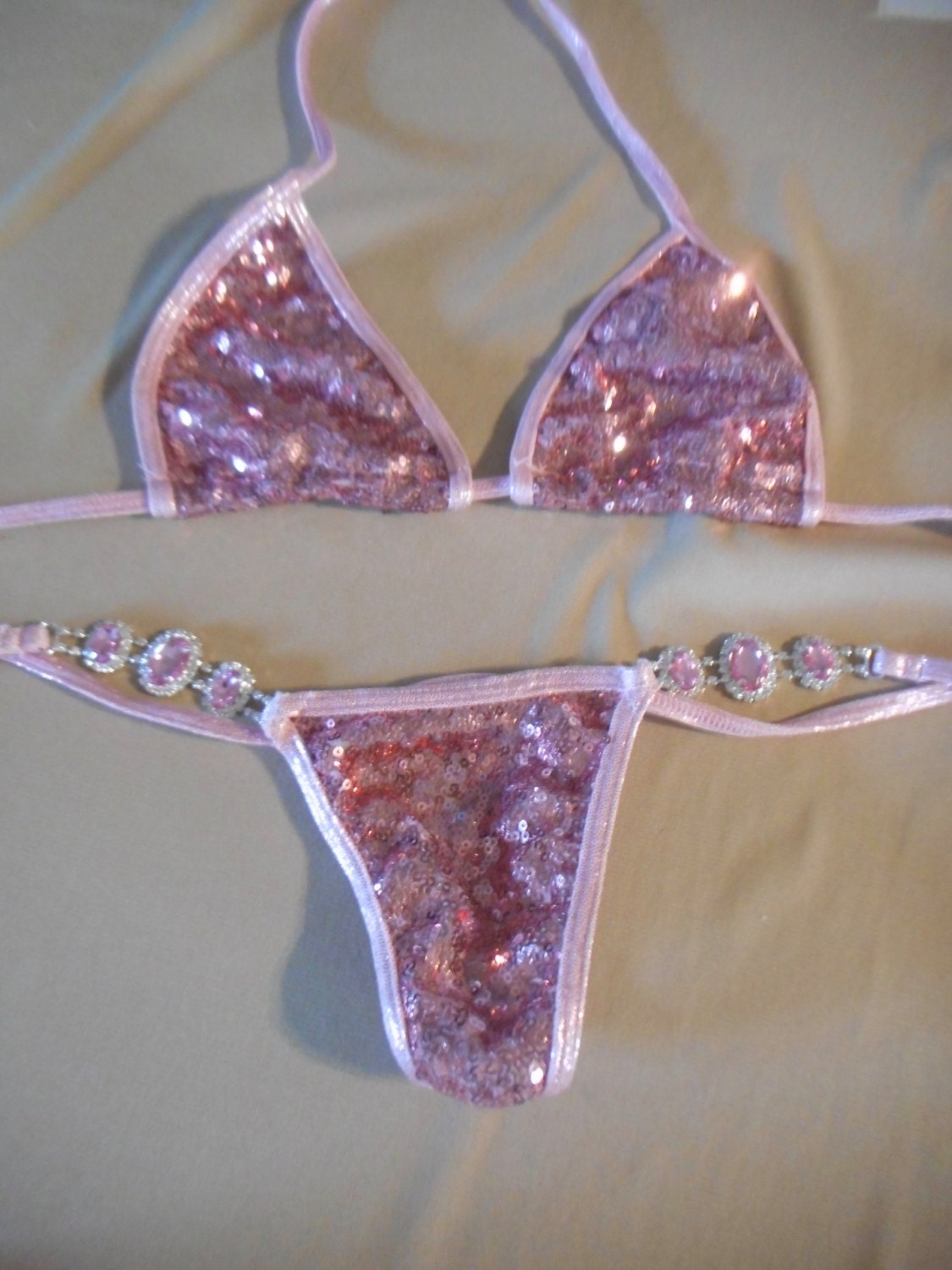 Baby Pink Sequin Rhinestone Bikini G String Bikini Exotic Hot Sex Picture