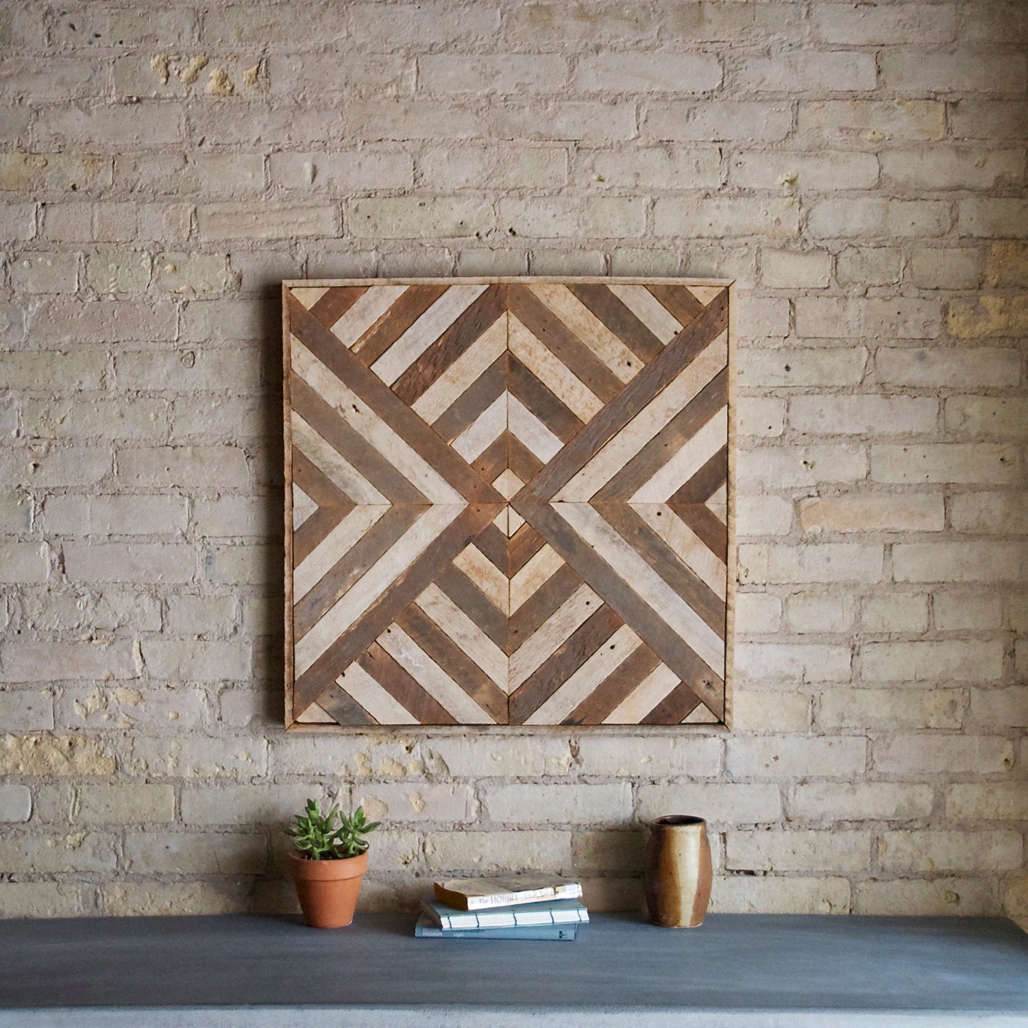 Reclaimed Wood Wall Art Decor Lath Triangle Diamond Geometric