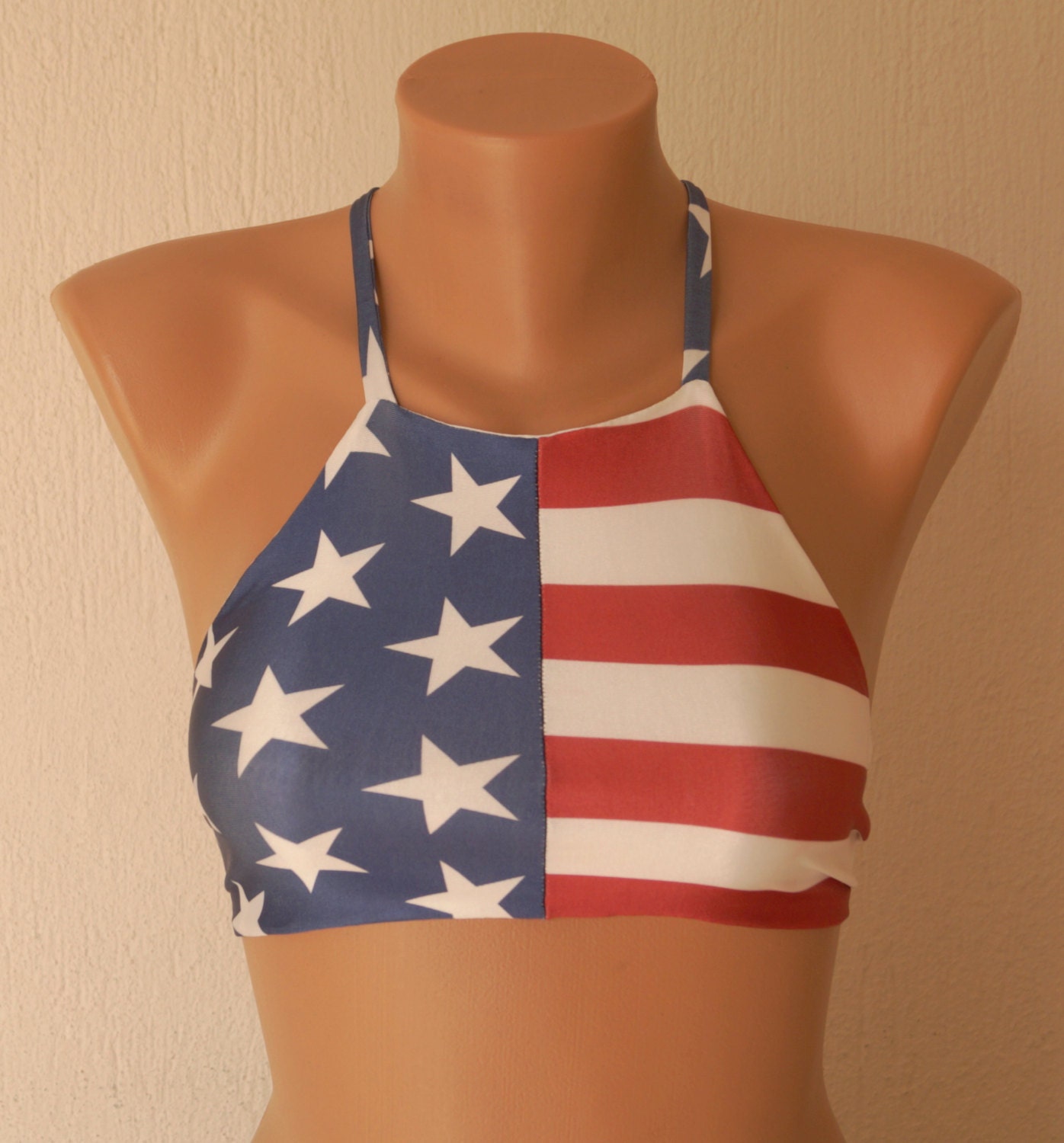 Bs Padded American Flag High Neck Halter Bikini