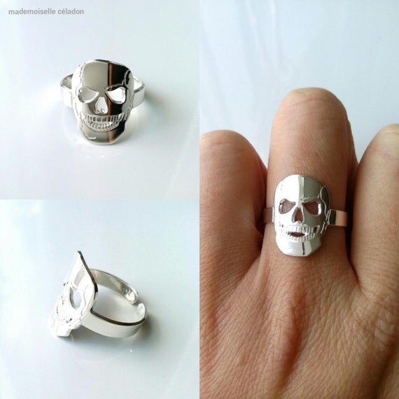 Bague tête de mort argent 925 000 taille réglable silver