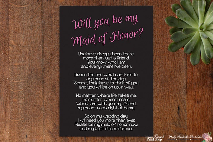 Will You Be My Maid Of Honor Poem Wedding Printable