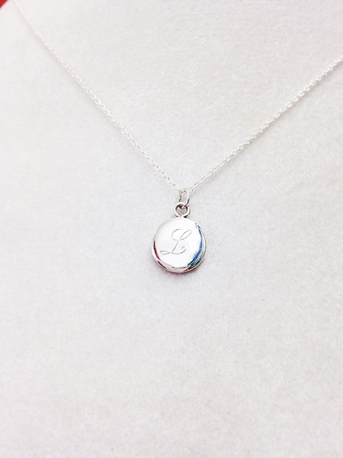 Sterling Silver Disk Necklace With One Engraved Initial