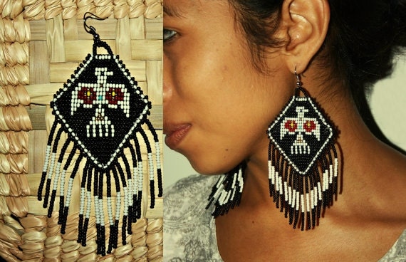 Beaded Native Earrings Huichol Beadwork Native American