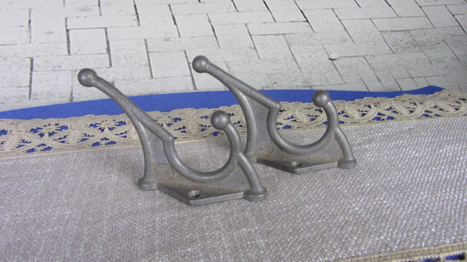 2 Dark Medium Wall Rack Hooks USSR 1970s, Medium Soviet Vintage Aluminium Clothe