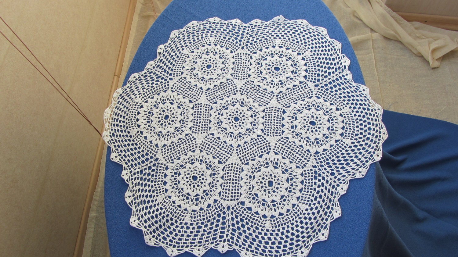 Crochet cotton lace, USSR lace napkin, Cotton lace napkin, Vintage Cotton lace d