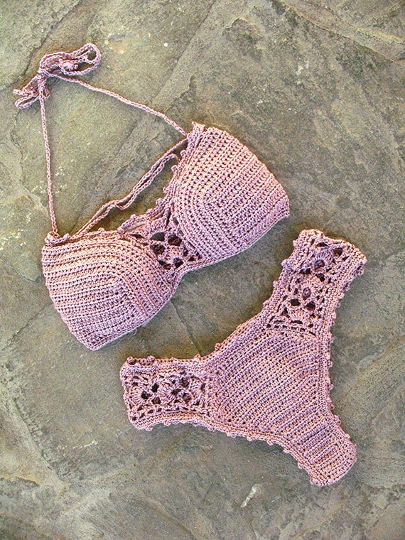 Lujo bikini de ganchillo en color rosa pálido regalo para