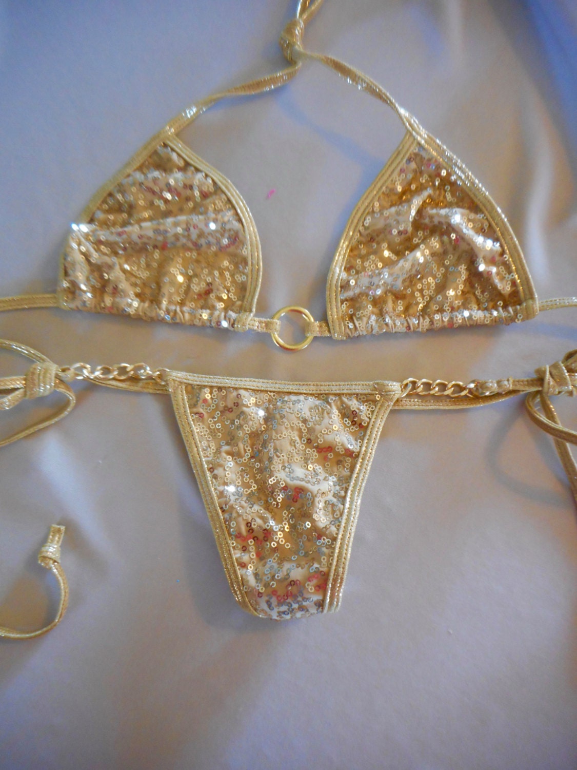 Gold Sequin G String Bikini