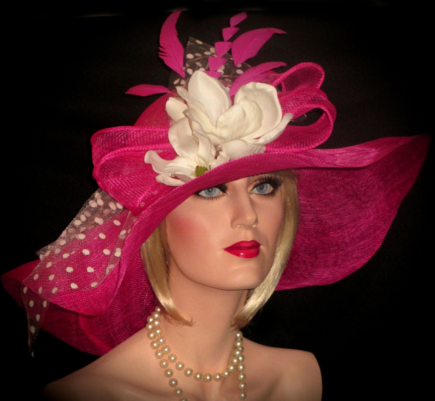 Hot Pink Magnolias Sinamay Kentucky Derby Hat Hot Pink Xtra