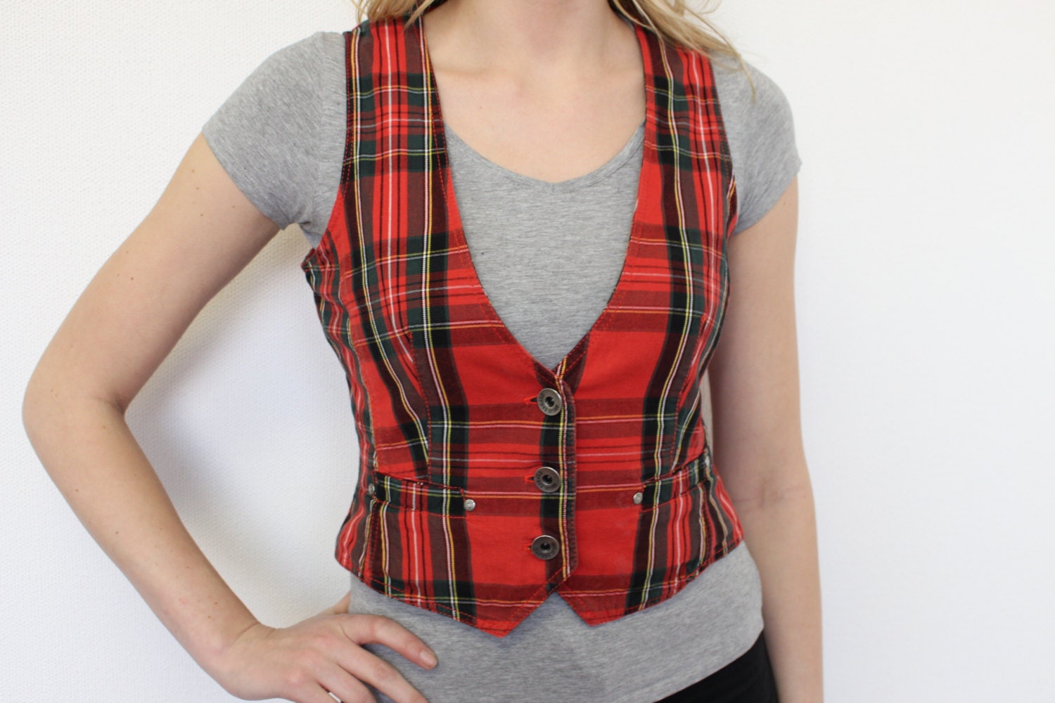 Red Tartan Vest Red Plaid Womens Vest Womens Checkered Red