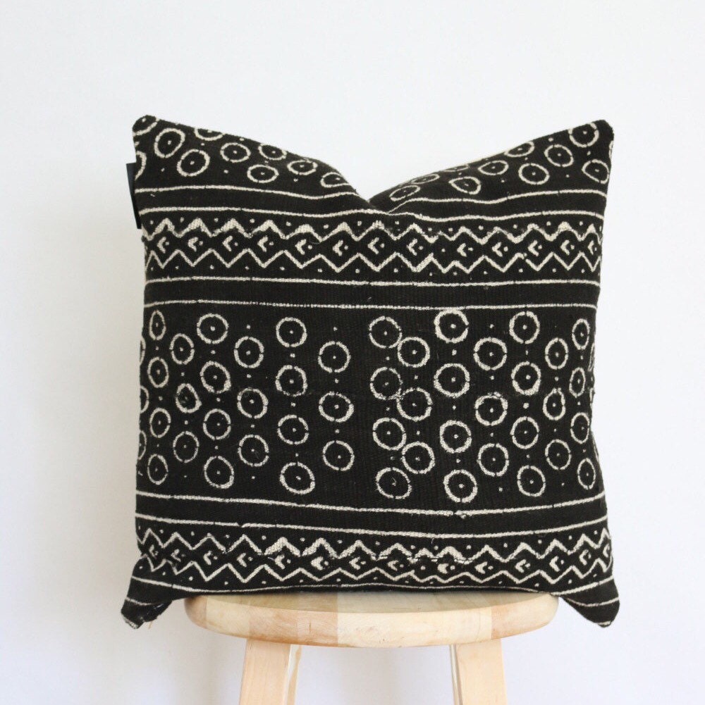 African Black Mudcloth Pillow Cover Boho Mud Cloth Vintage