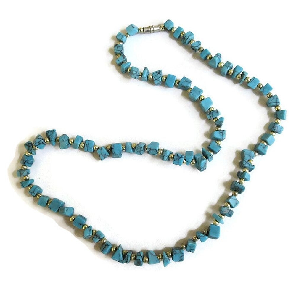 Faux Turquoise Chips Necklace Vintage