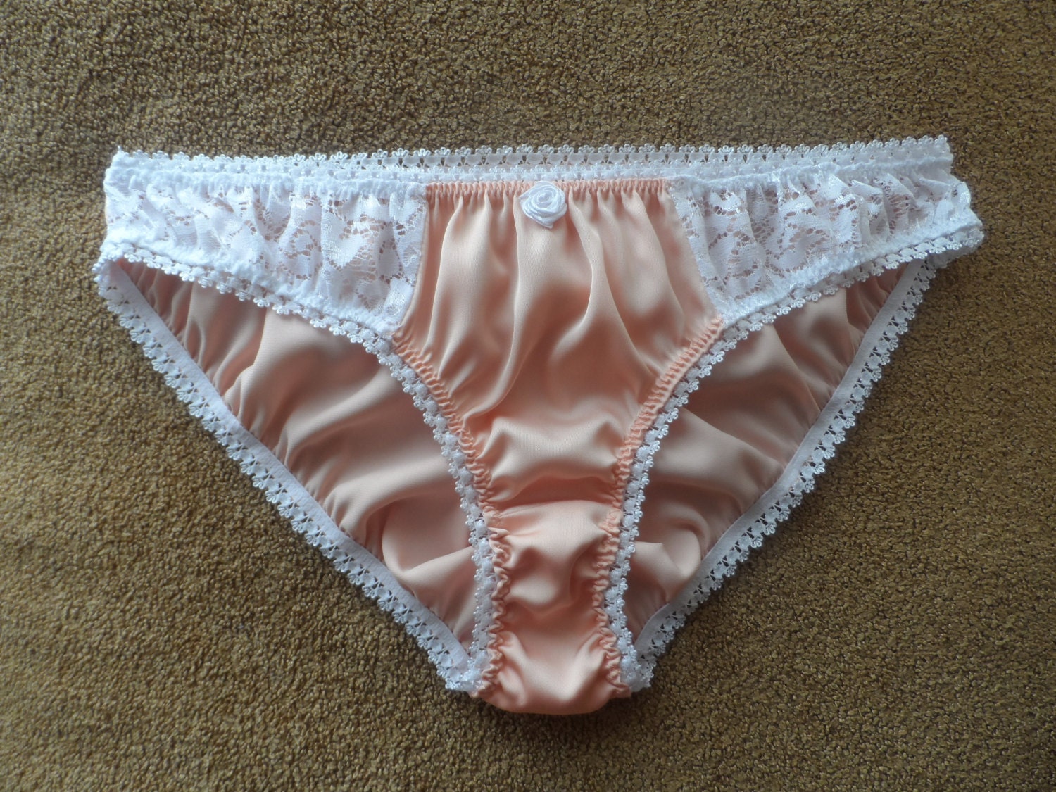 Peach Silk Panties With Lace Insert Handmade