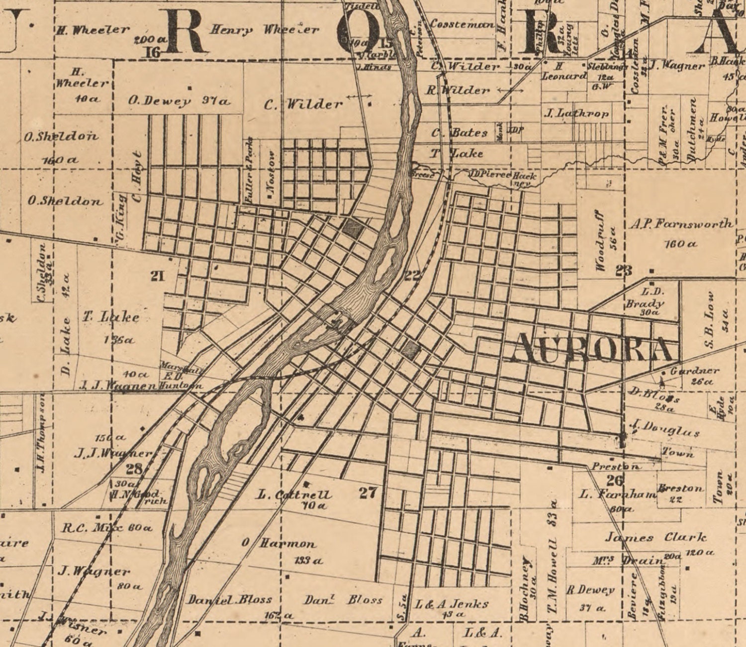 Kane County Illinois 1860 Old Wall Map Reprint With