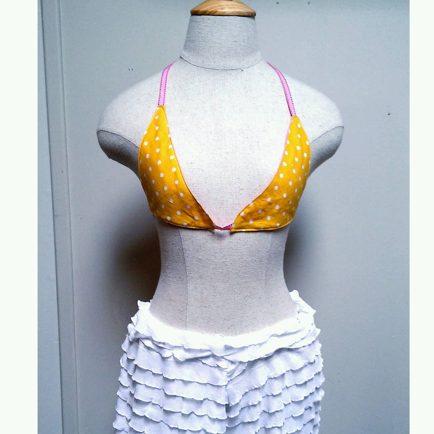 Reversible Yellow Polka Dot Bikini Top By SewFreshCreations