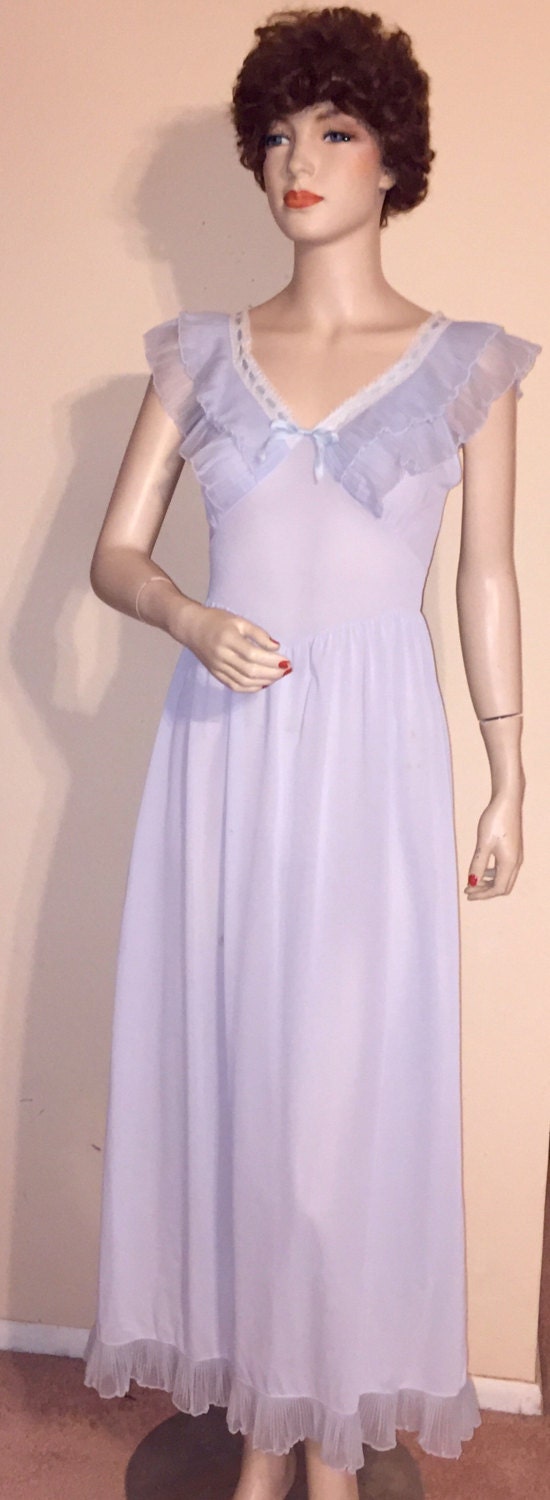 Vintage Pale Blue Long Nylon Nightgown Pinehurst Lingerie