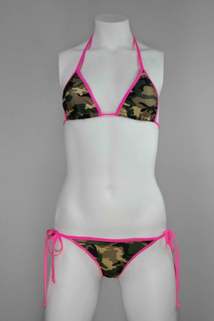 Hot Pink Army Bikini Set Camouflage Pink By FahrenheitSwimwear