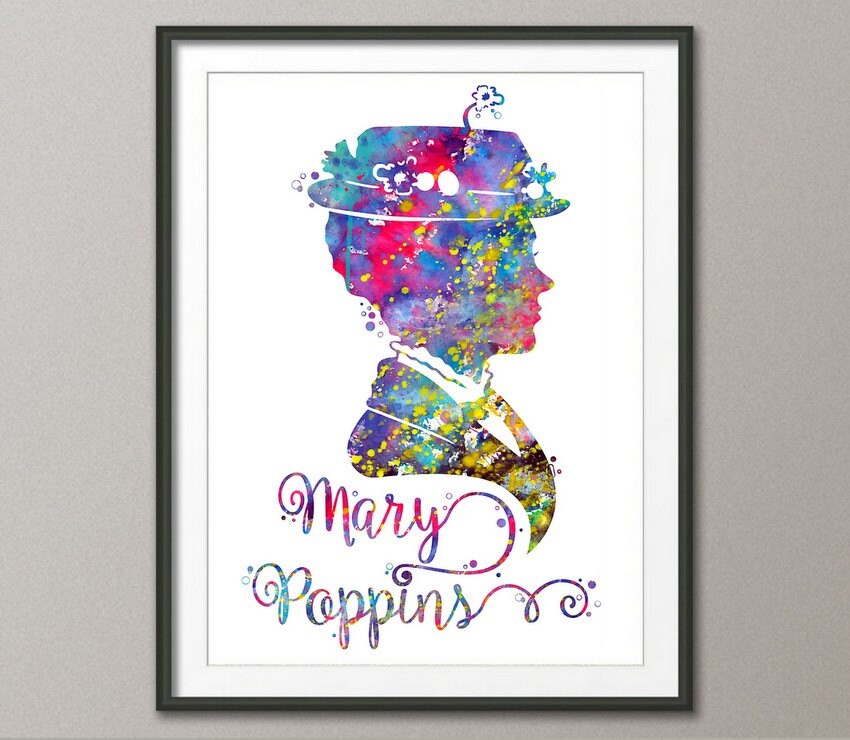 Mary Poppins Print Watercolor Art Nursery Wall Decor Marry