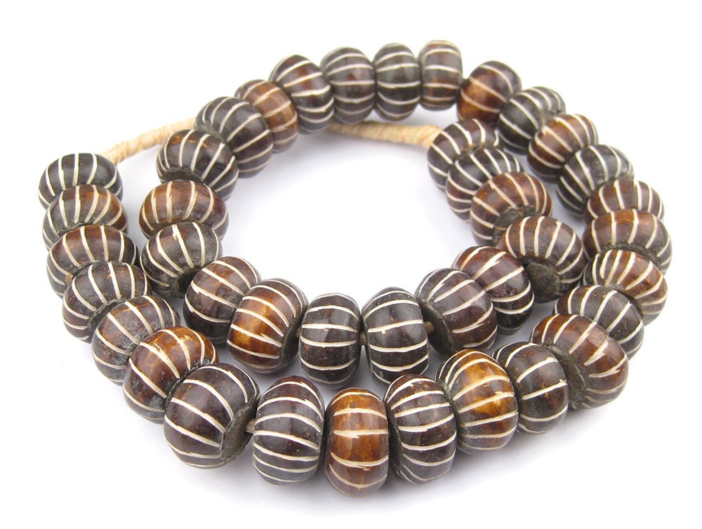 40 Carved Chevron Brown Bone Beads Large African Beads