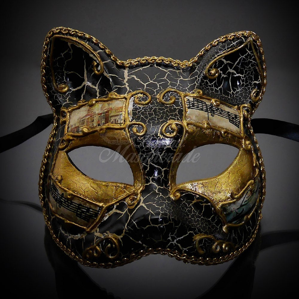 Gatto Cat Costume Masquerade Mask Mardi Gras Venetian Style