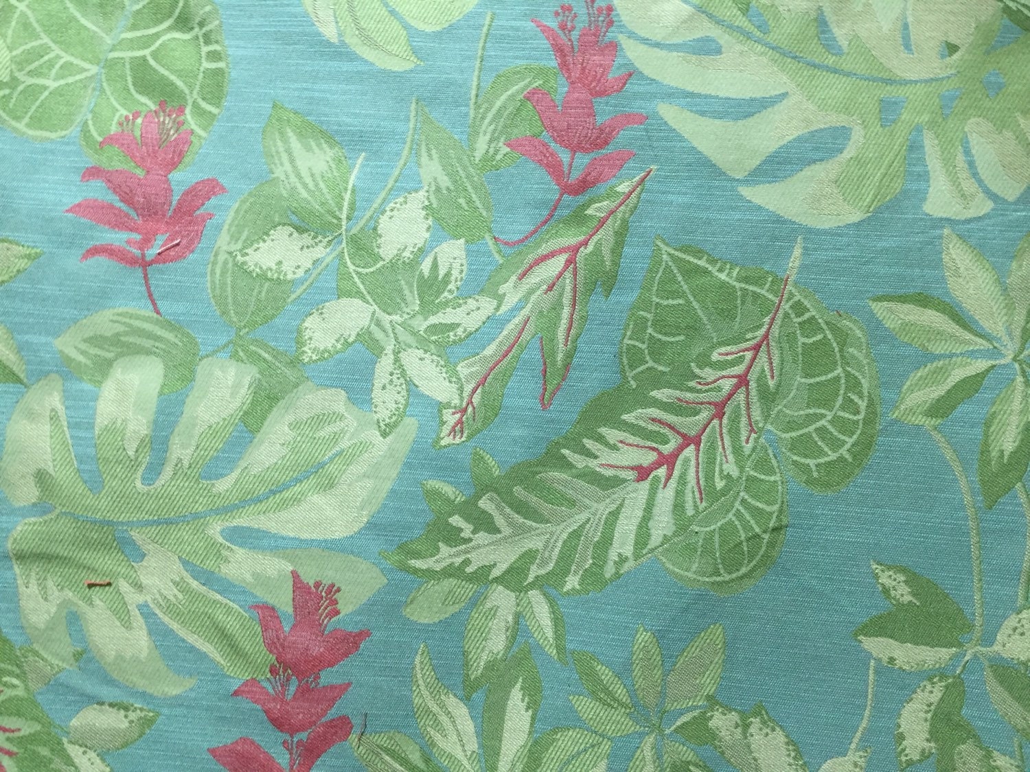 Tropical Botanical Aqua Pink Green Upholstery Fabric