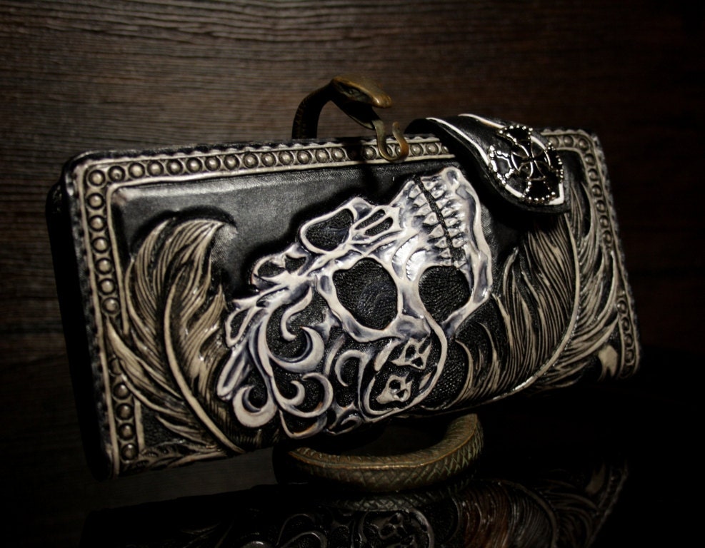 Hand Tooled Leather Biker Wallets Iucn Water