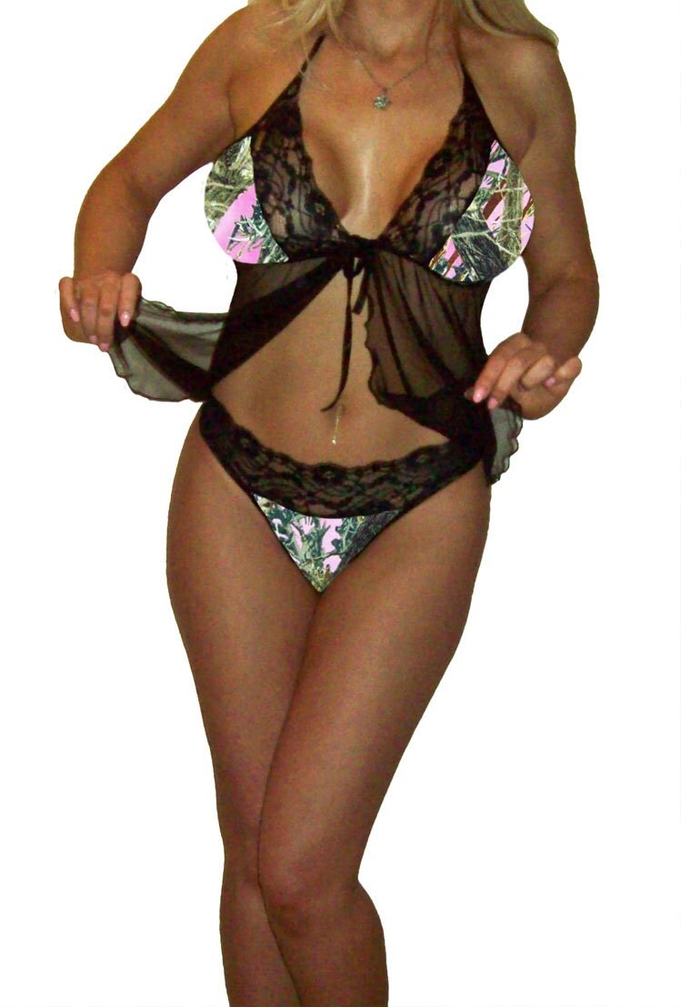 True Timber Pink Camo Hunter Camouflage Lingerie Lace Babydoll