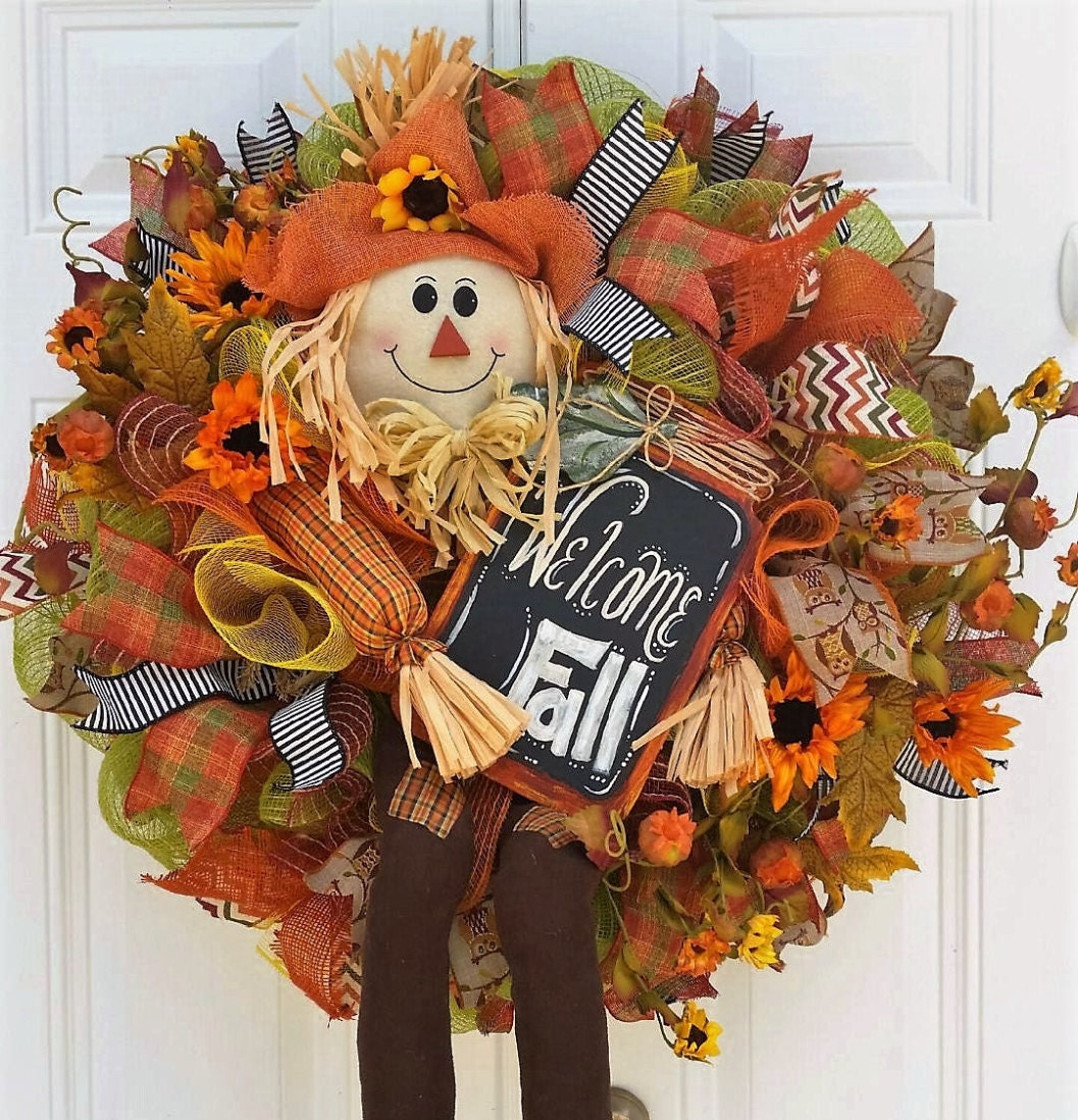 Large Fall Wreath Scarecrow Wreath Mesh Scarecrow Wreath