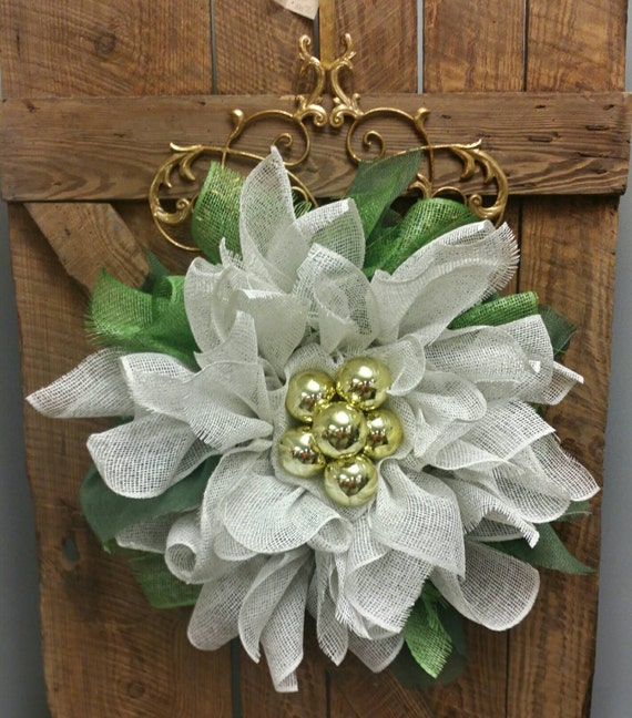 Beautiful Poly Burlap Poinsettia Wreath By Mastiffmomtreasures