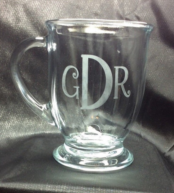 Etched Monogram Latte Coffee Mug Tea Cup 16 By BickhamRoadDesigns