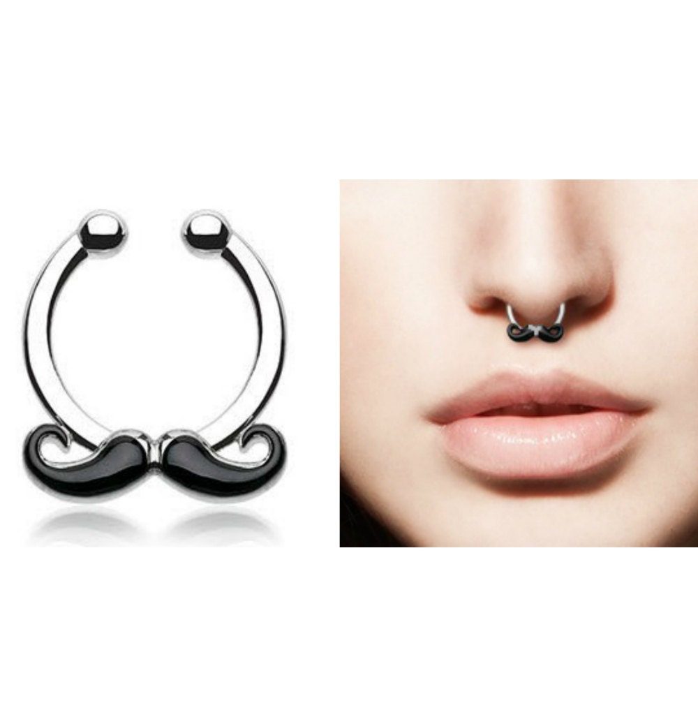 Faux Mustache Septum Ring Faux Septum Piercing By Thronetreasures