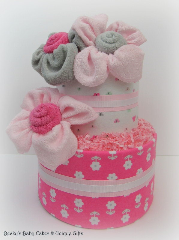 Baby Girl Diaper Cake Pink And Gray Diaper Cake Baby Shower