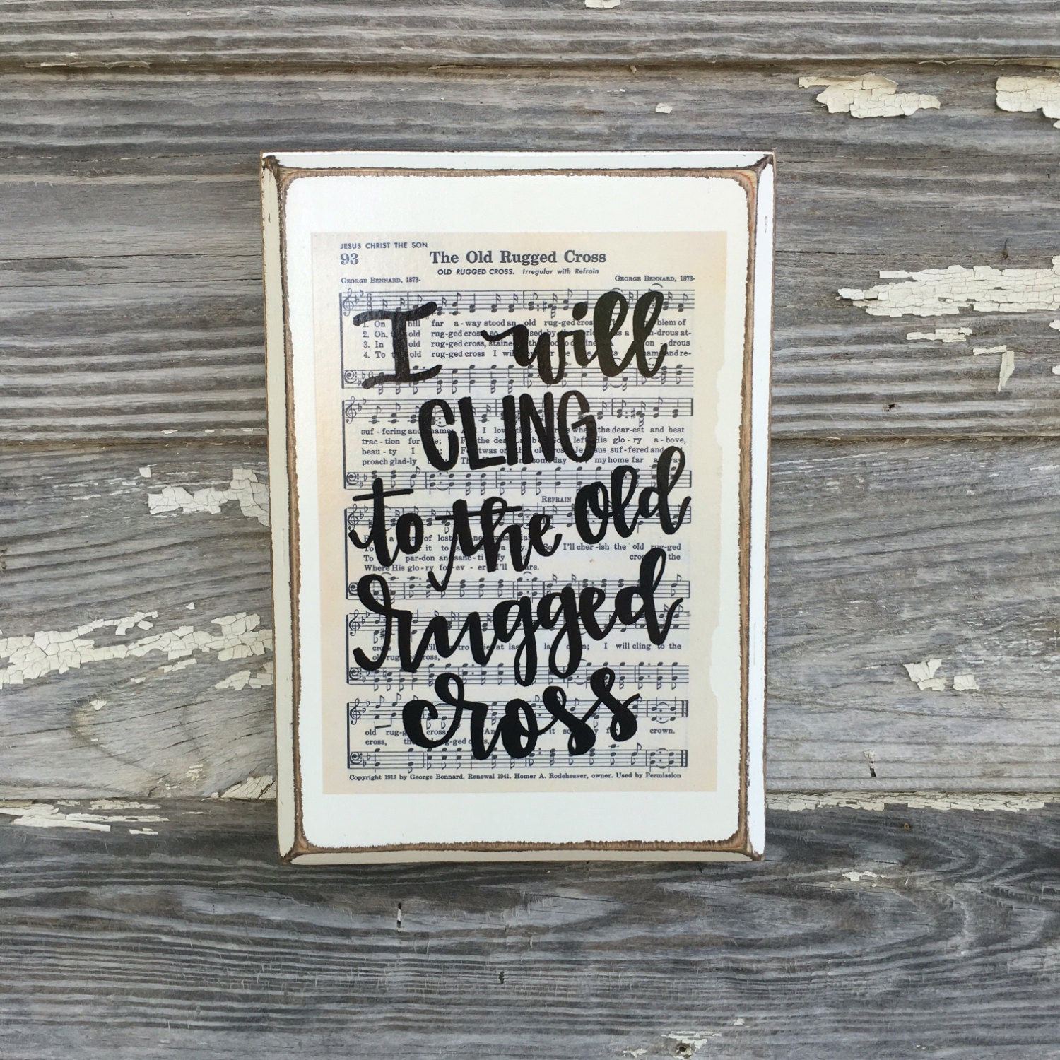 The Old Rugged Cross Hymn Board Hand Lettered Wood Sign