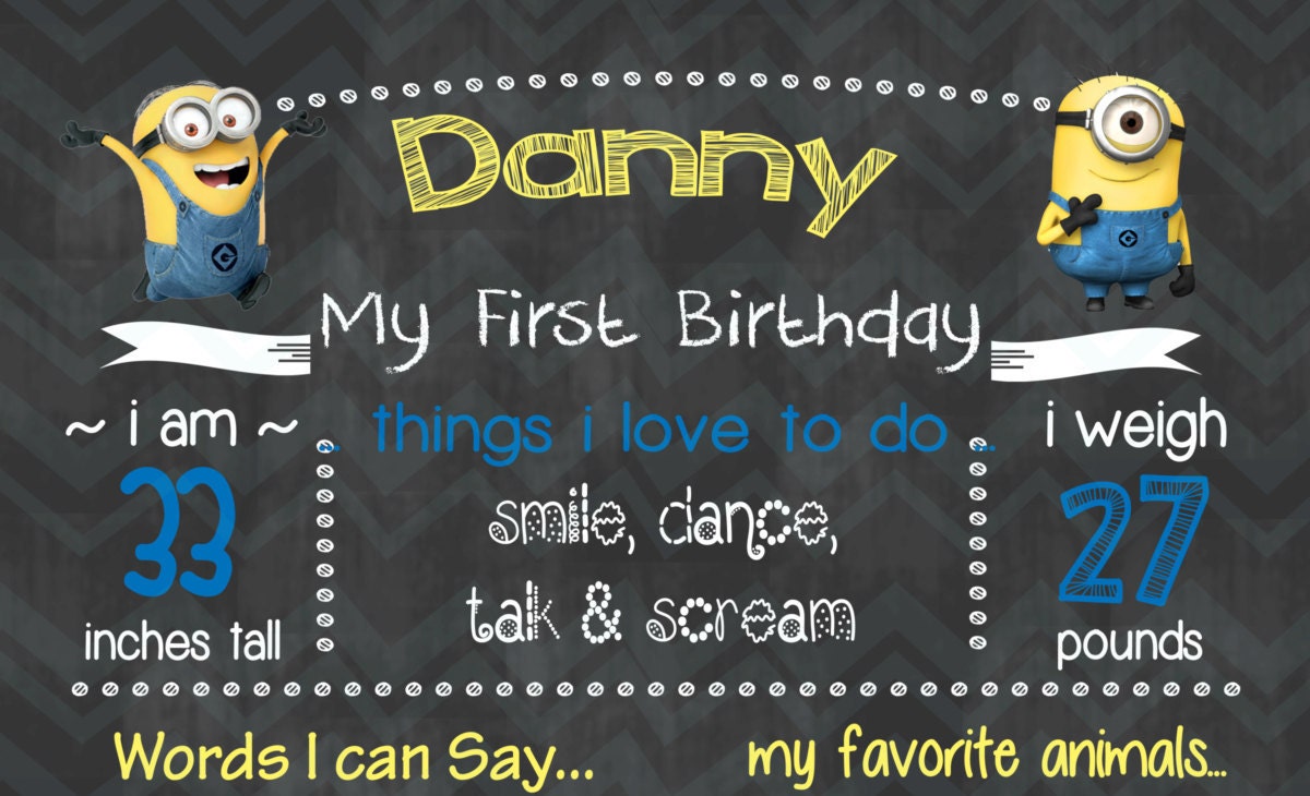 Items Similar To Minions Birthday Chalkboard Sign First Birthday