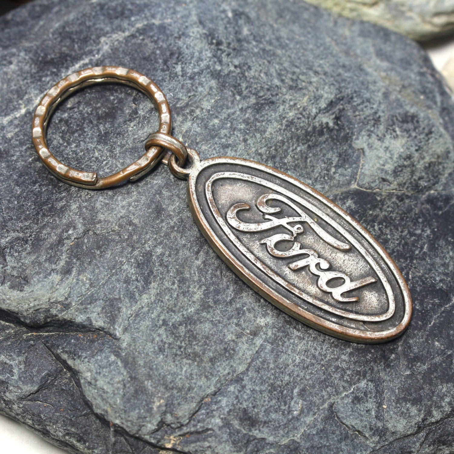 Vintage FORD Metal KeyChain Chain Key Ring Fob Gift By BITbazaar