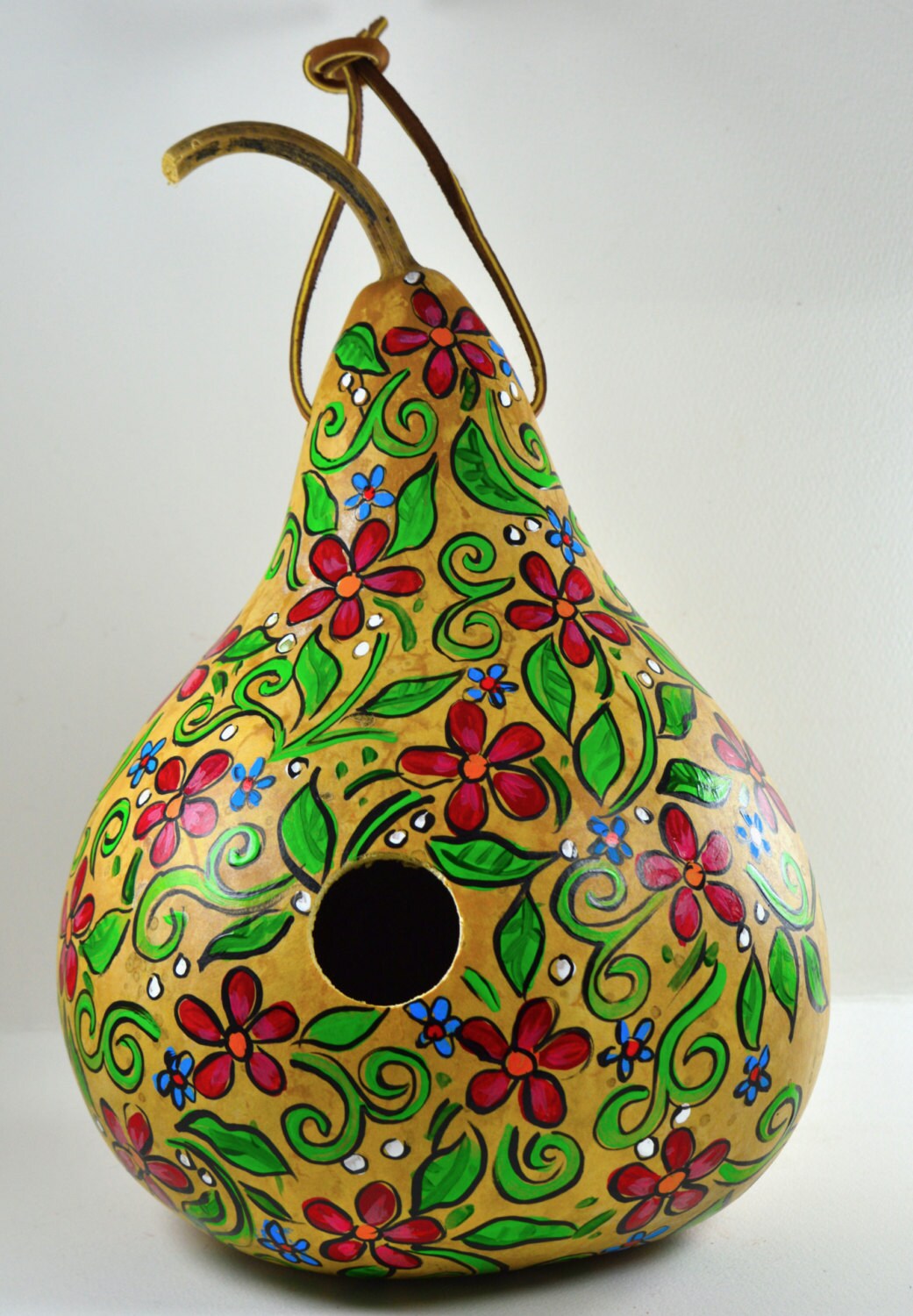 Gourd Birdhouse Red Floral Hand Painted Etsy In 2021 Gourds