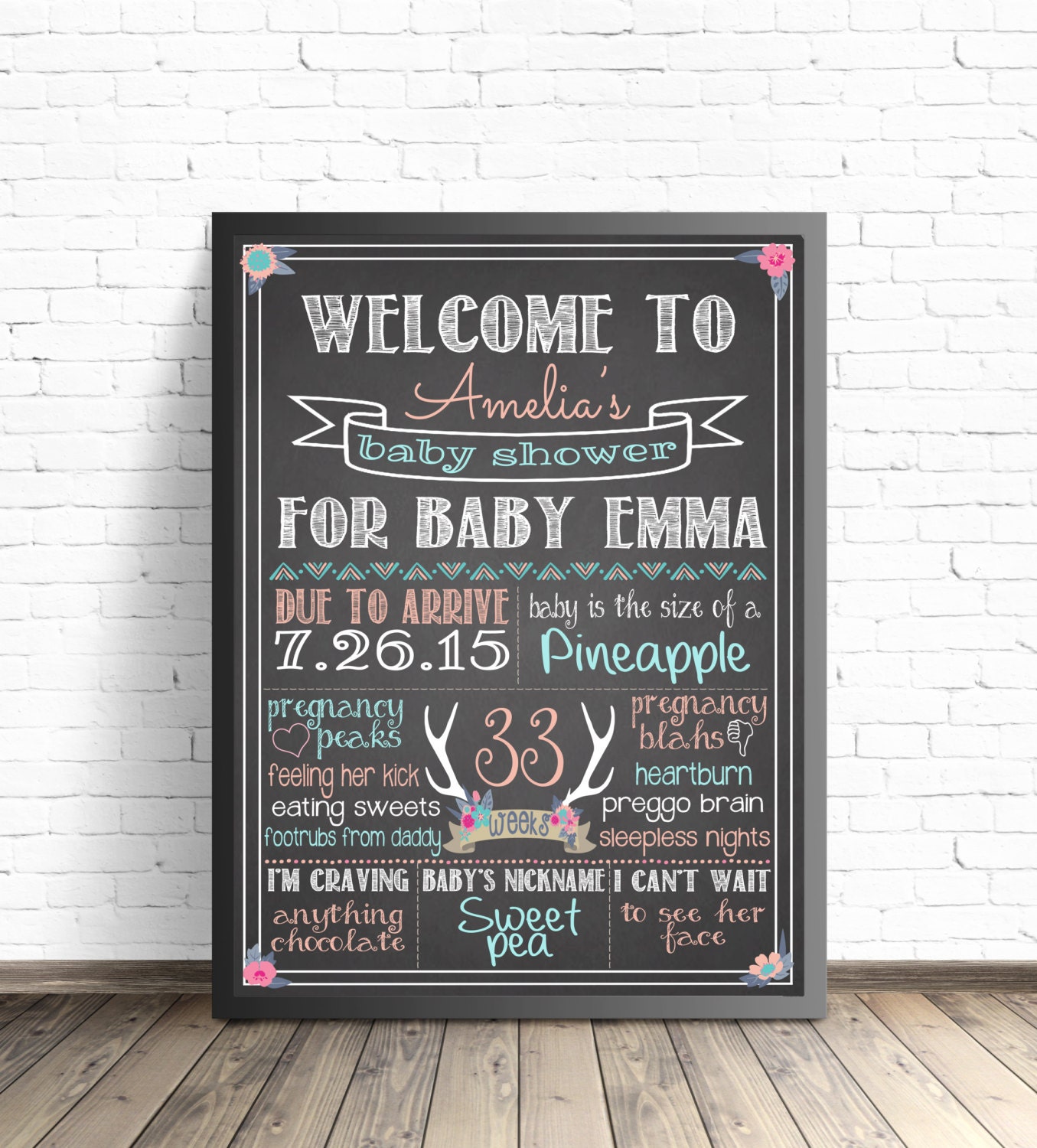 Baby Shower Chalkboard Sign Boho Chic Baby Shower