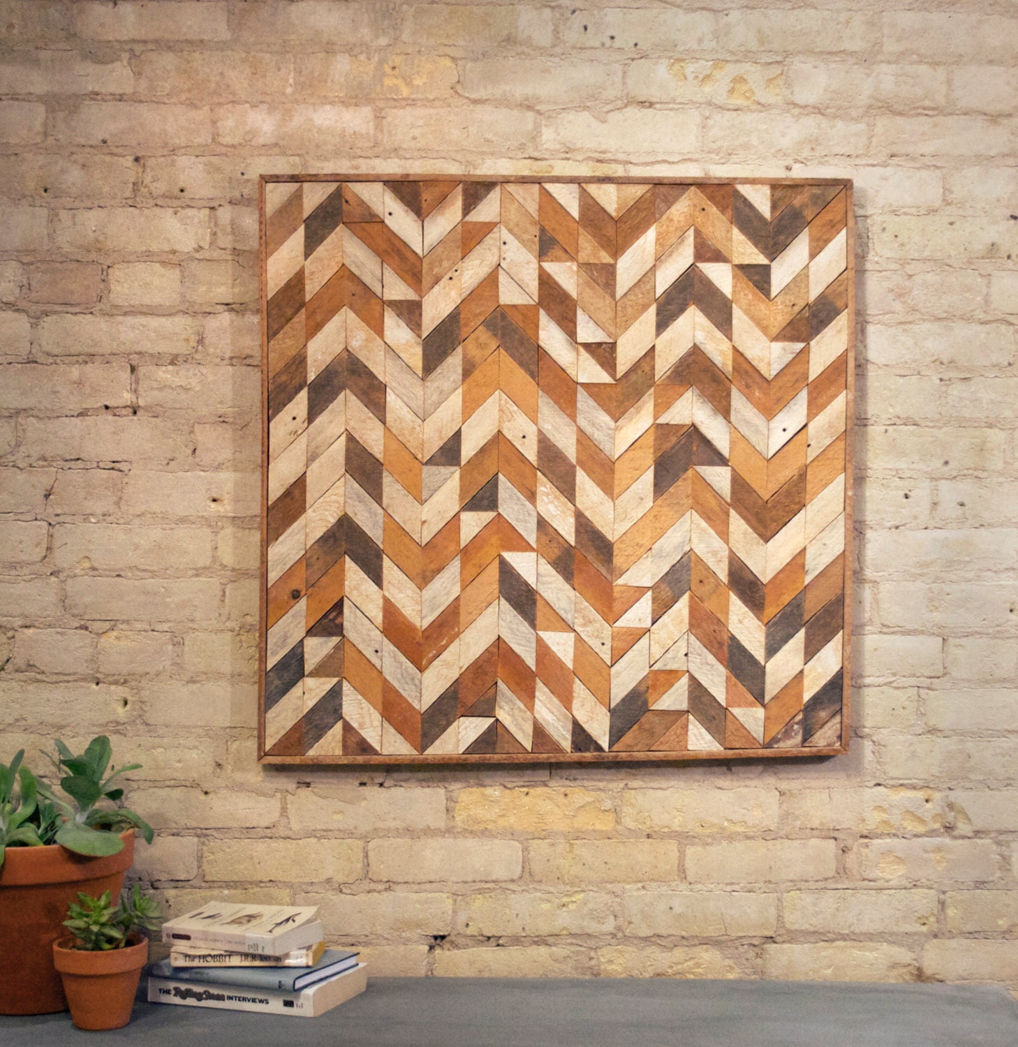 Reclaimed Wood Wall Art Lath Pattern Chevron