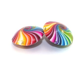 Colorful Swirl Lentil Beads With Tiny Silver Dots Polymer