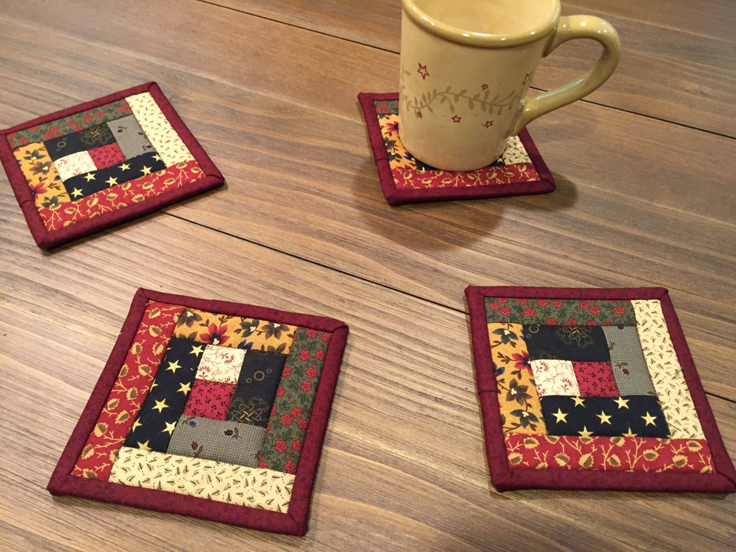 Log Cabin Coasters Quilted Mug Rugs Item