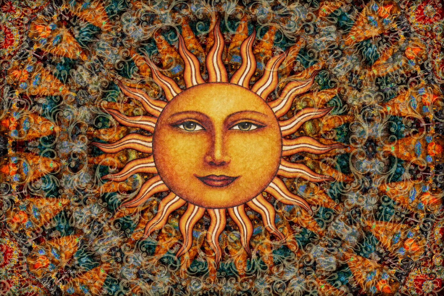 Aurora Sun Celestial Hippie Tapestry Wall Hanging By DanMorrisArt