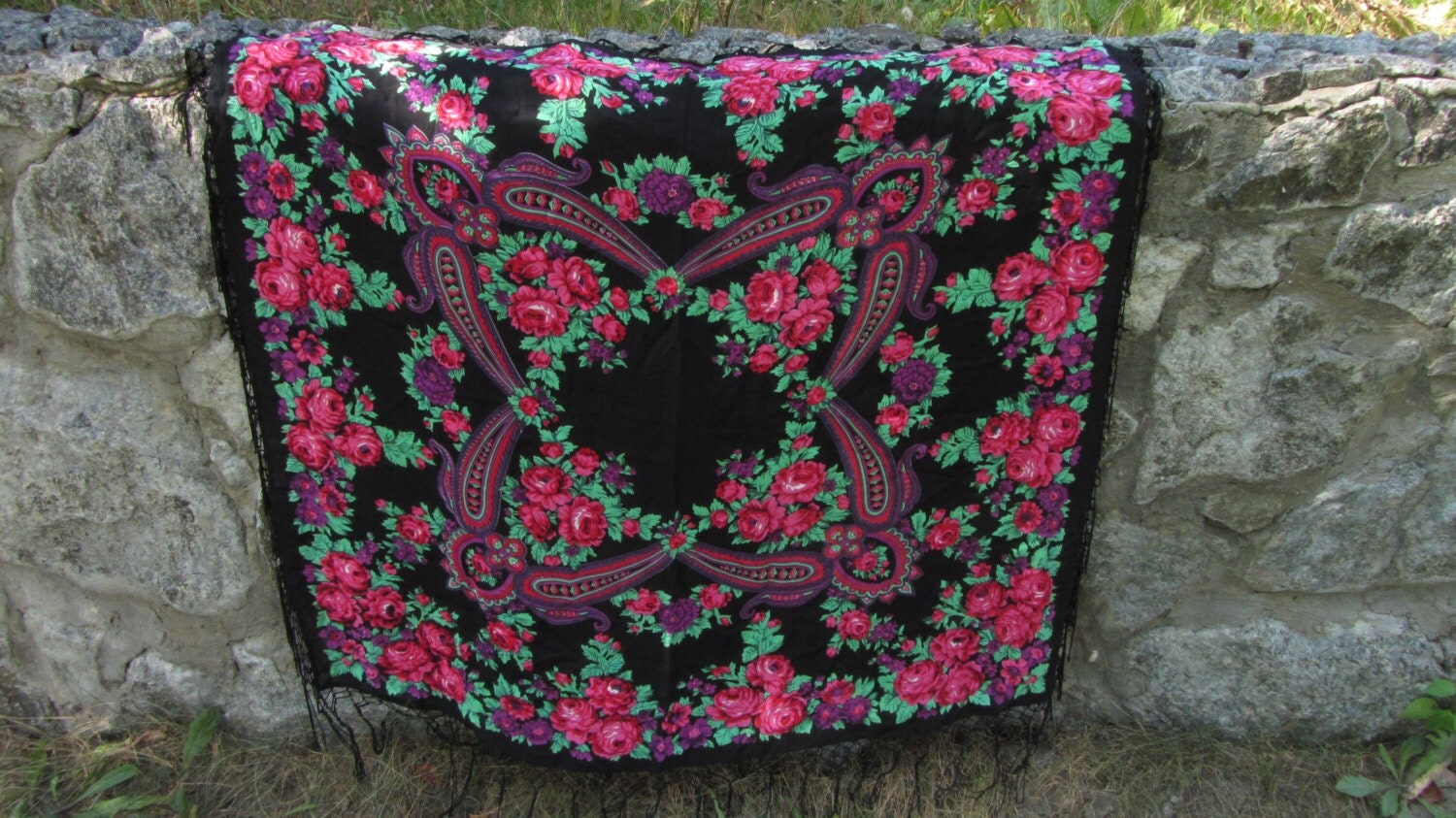 Black Asia Shawl Christams Gift Idea, Asian Patterned Cute Floral Abstract Pictu