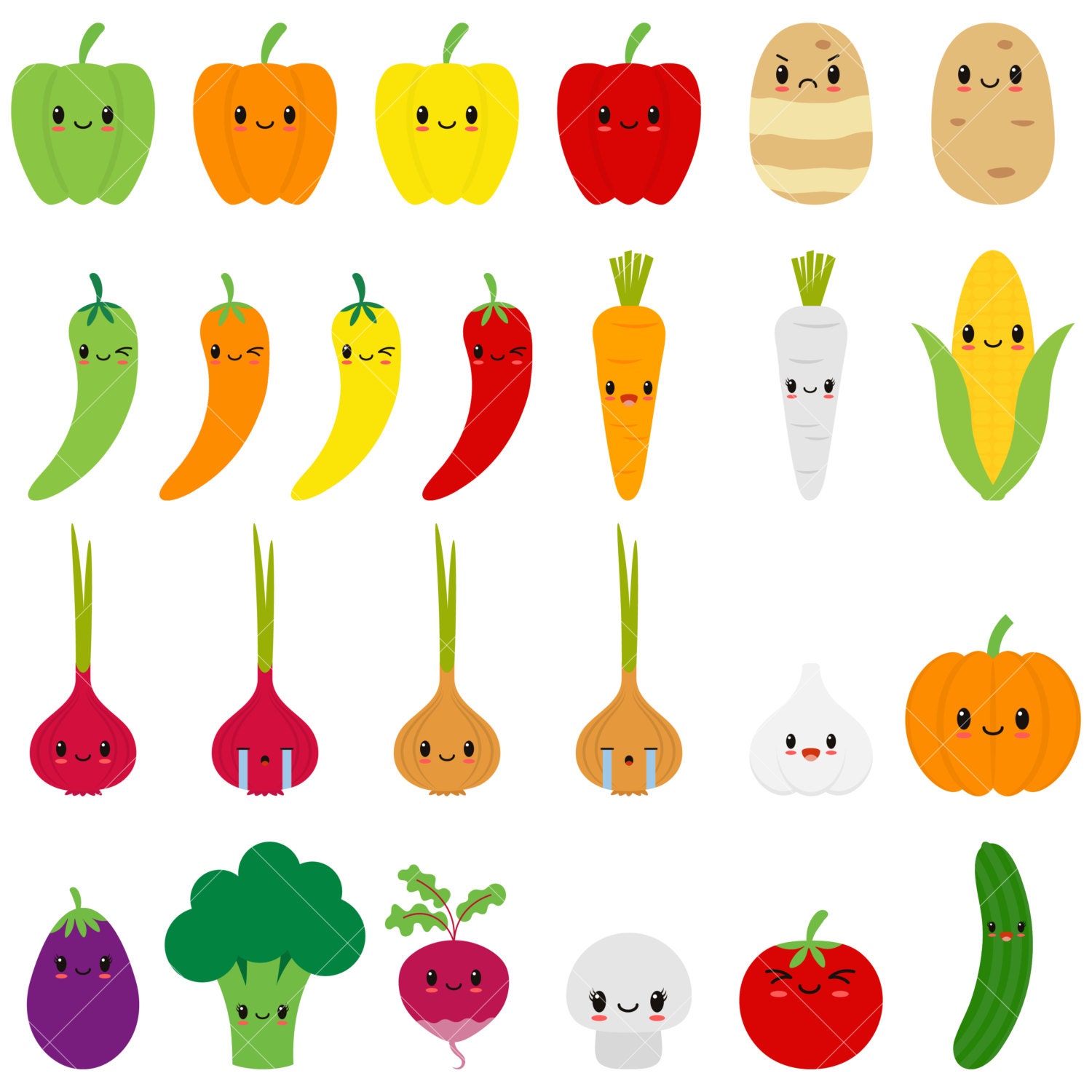 Kawaii Vegetables Cute Vegetable Clipart Happy Veggies From