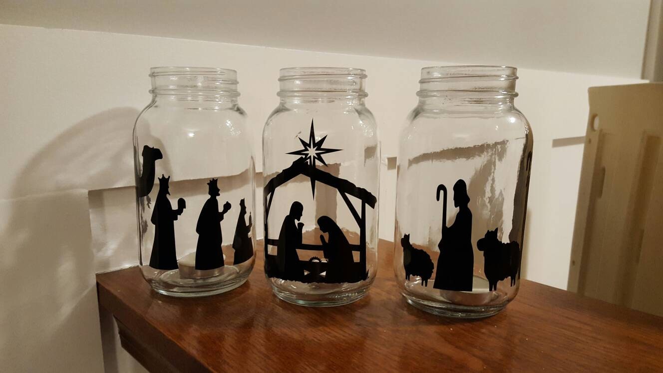 Vinyl Nativity Scene Mason Jar Nativity Christmas Nativity