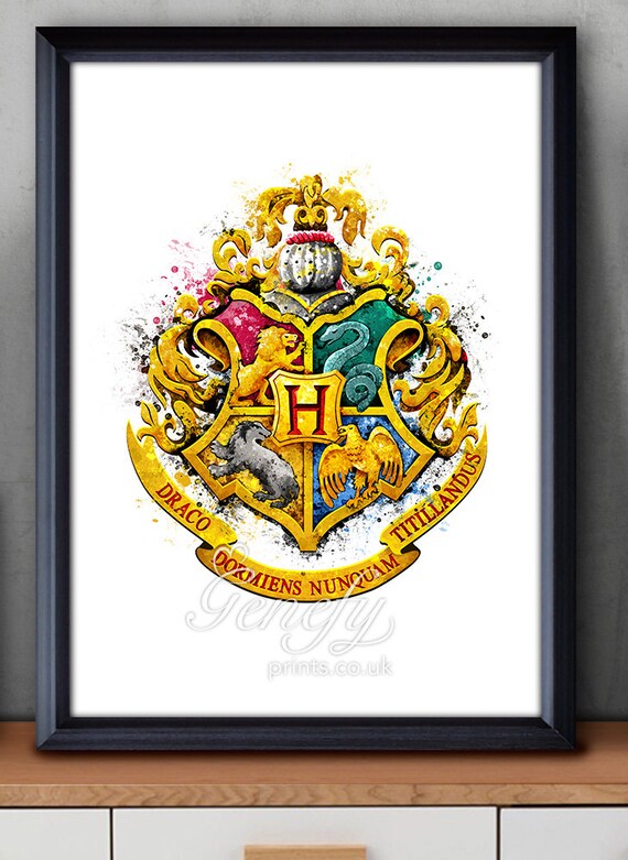 Harry Potter Hogwarts Crest Watercolor Art Poster Print Wall