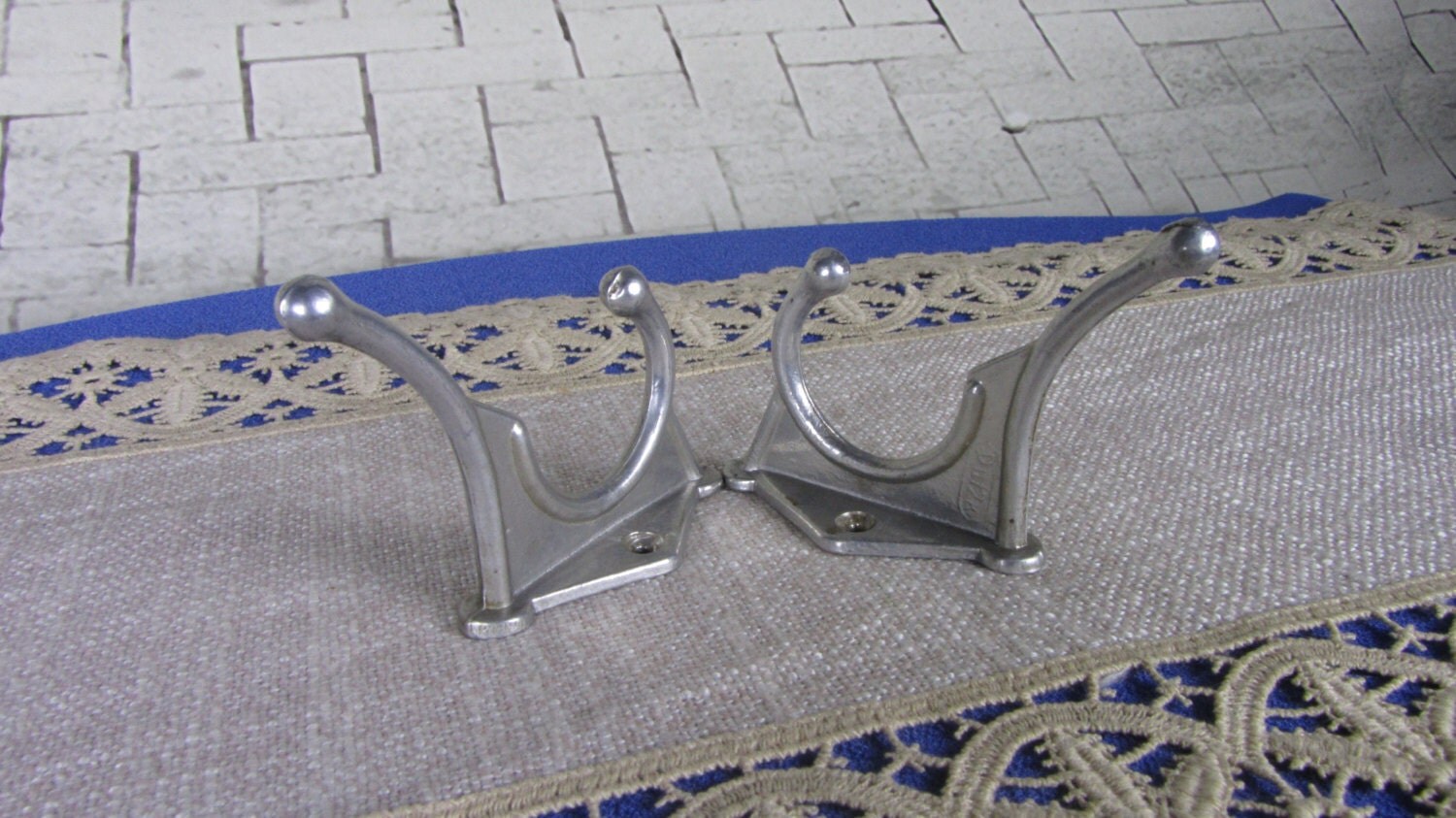 2 Light Medium Wall Rack Hooks USSR 1970s, Medium Soviet Vintage Aluminium Cloth