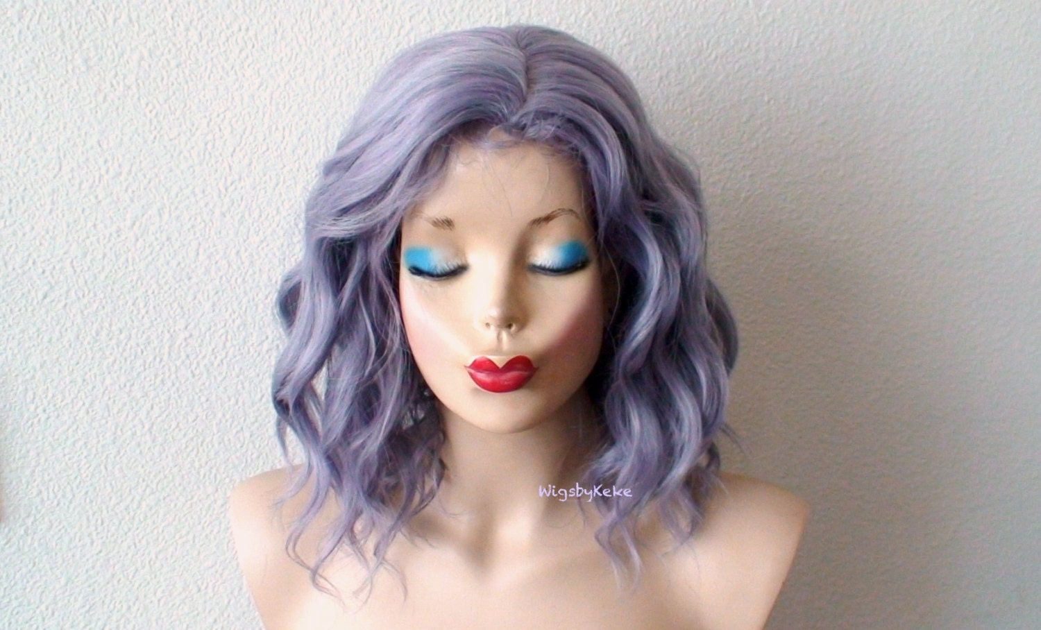 Pastel Wig Dark Lavender Gray Hair Wig Short Beach Wave