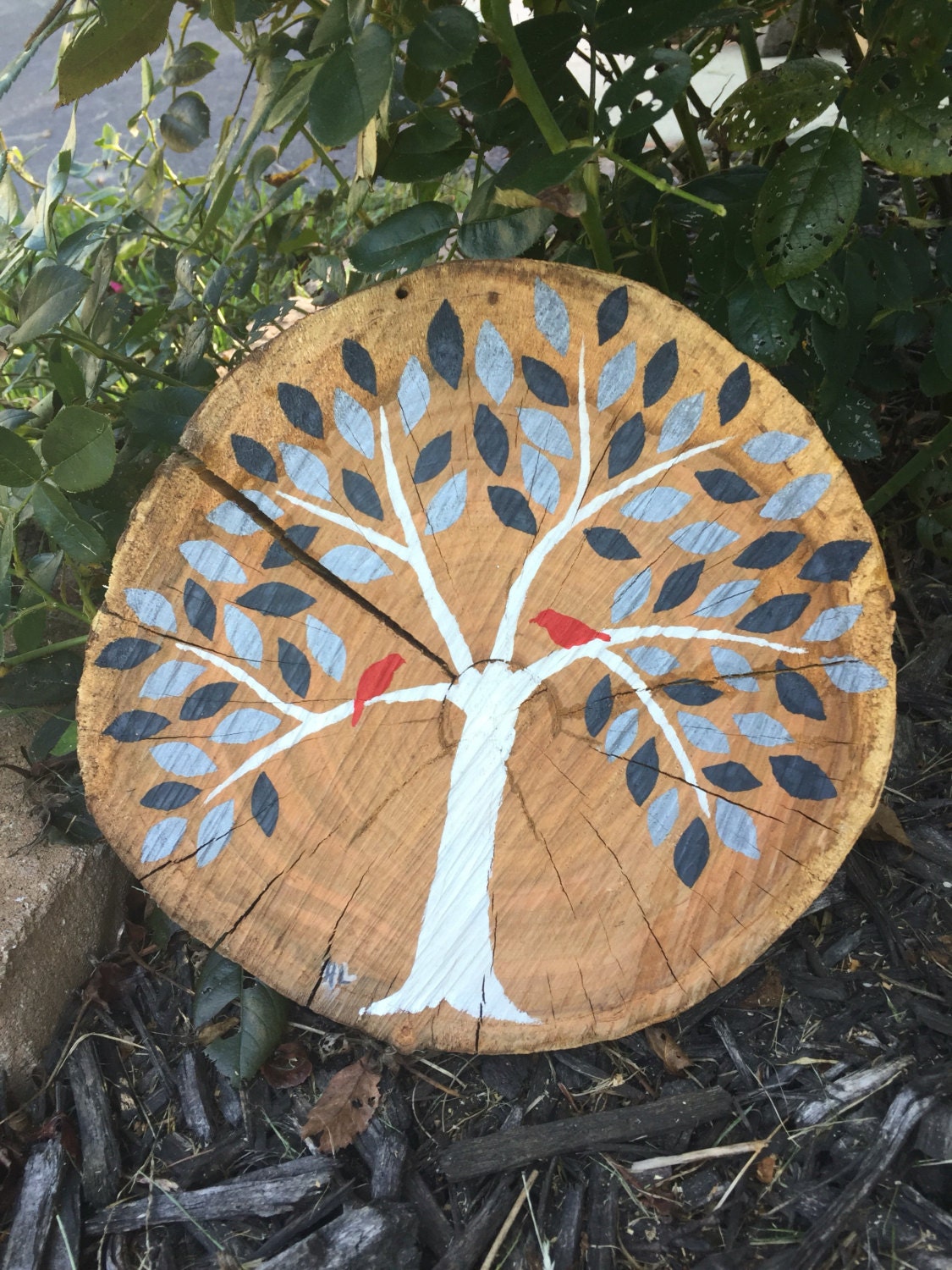 Hand Painted Wood Slice Tree Art